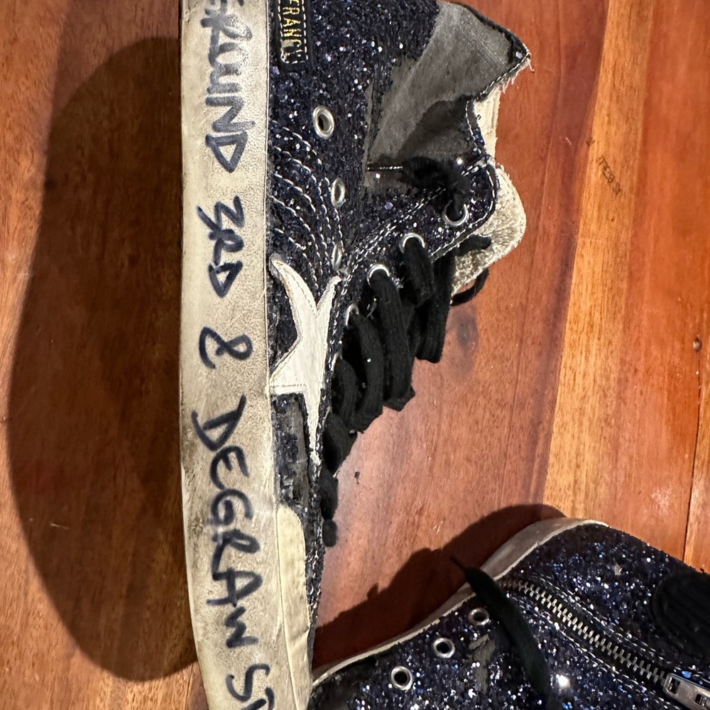 Golden Goose black glitter playground and Degraw street. Brooklyn.